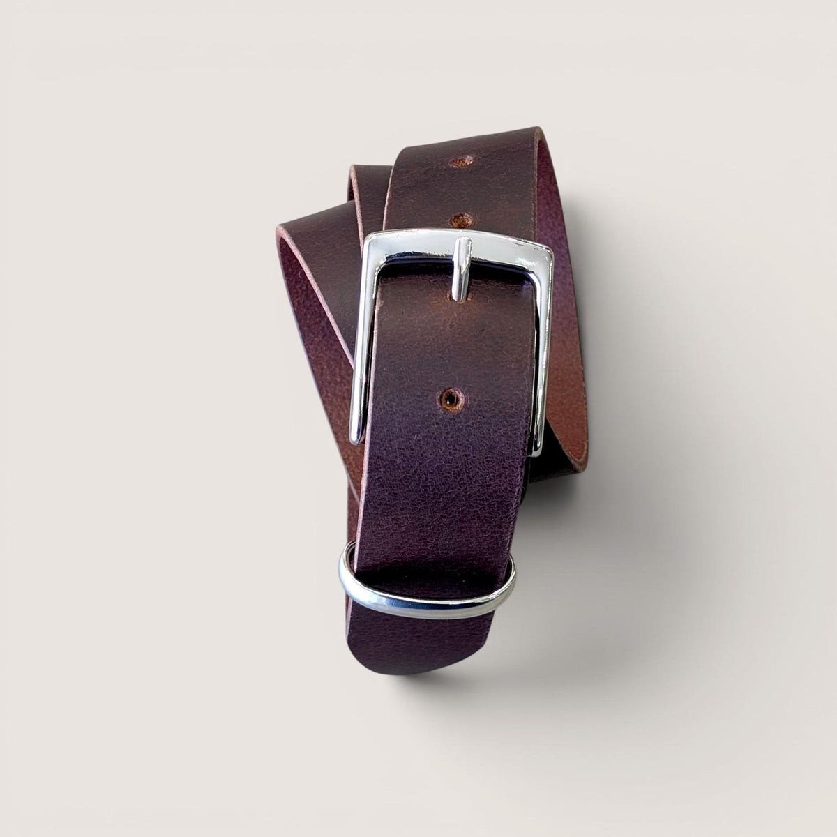 Formal Leather Belt - Nickle Plated Brass Buckle with Metal Loop