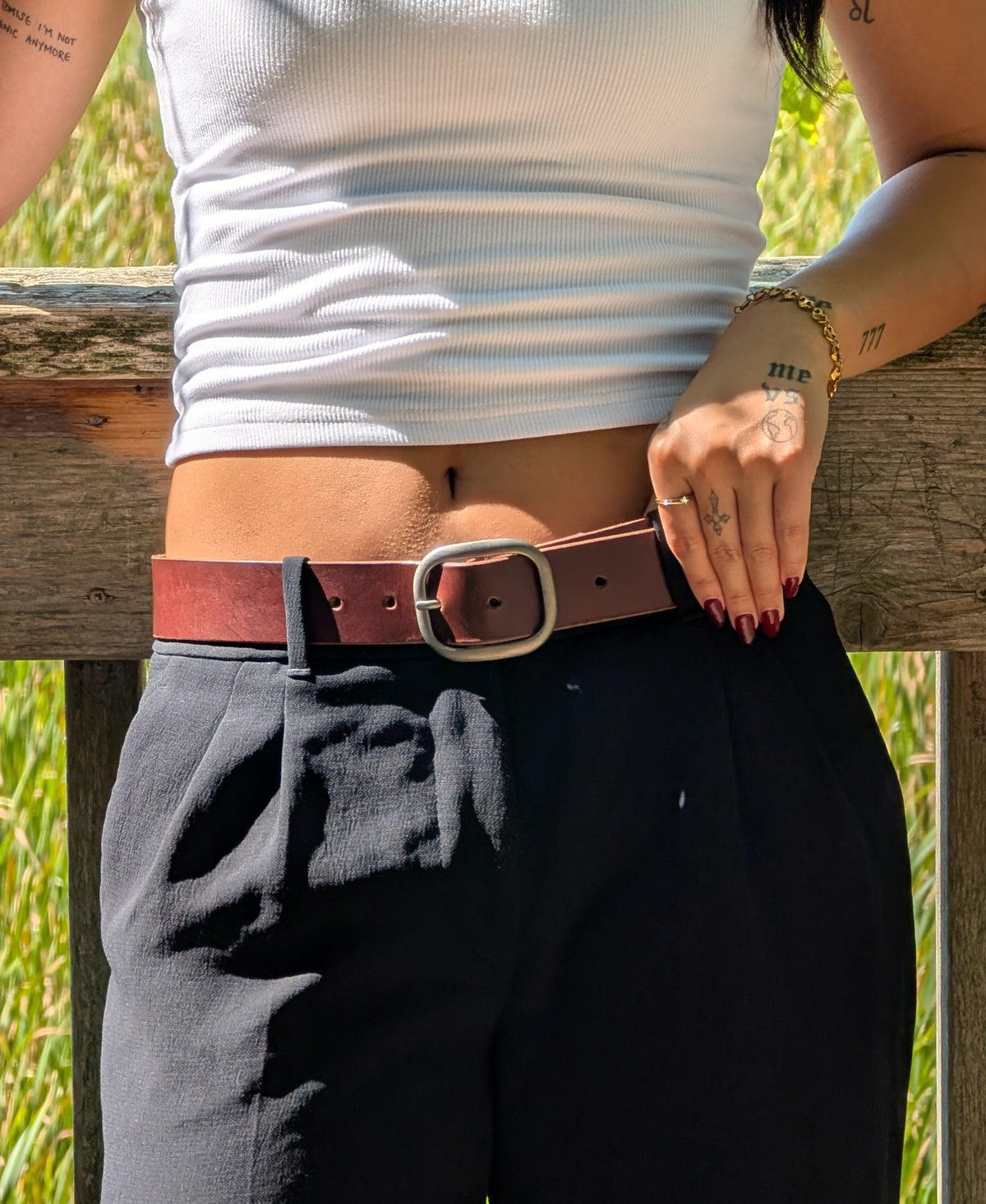 Oval Buckle Belt - Espresso with Antique Brass