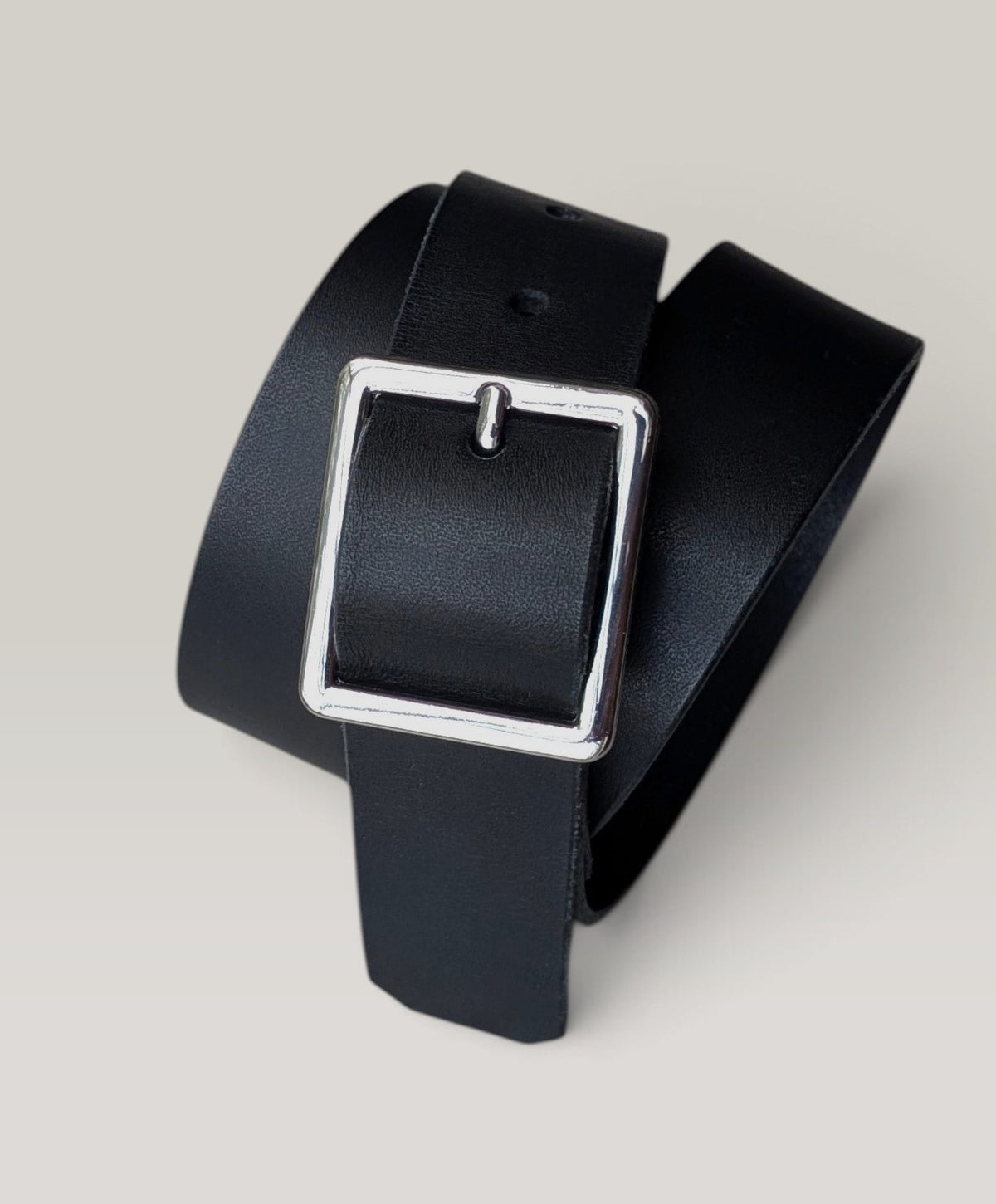 Square Buckle Leather Belt - Nickle With Black