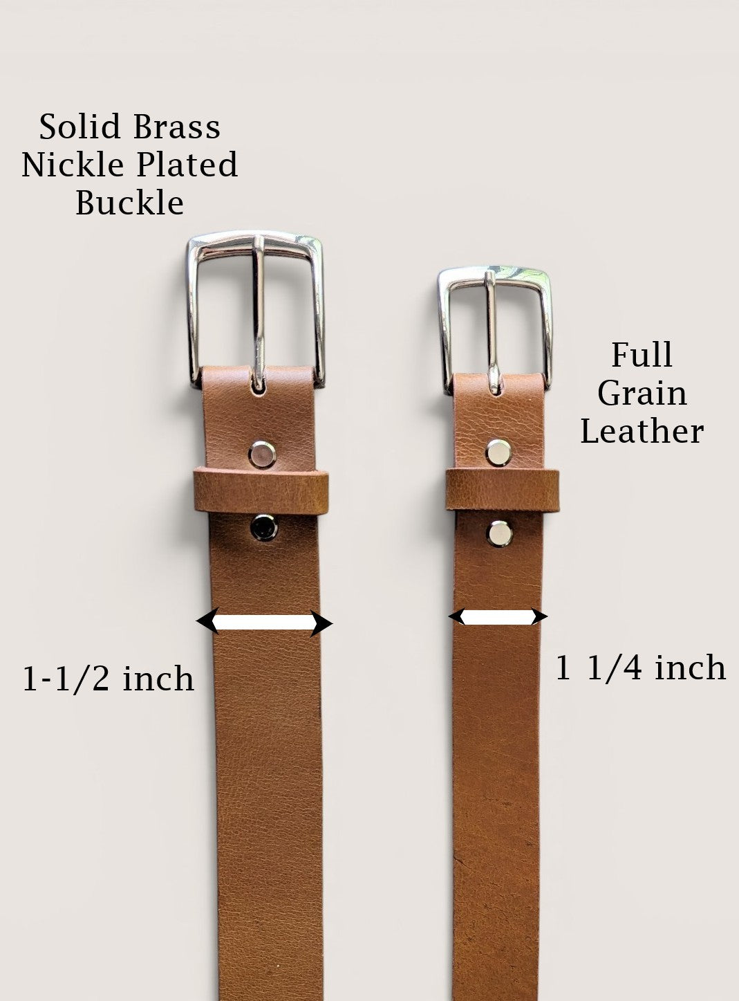 Formal Slim Leather Belt - Nickle Platted Brass Buckle (1-1/4 inch)