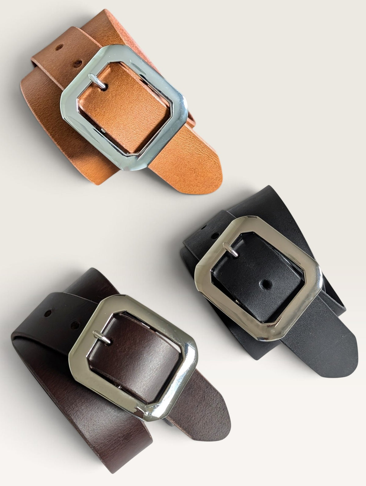 Statement Buckle Leather Belt - Black With Nickle